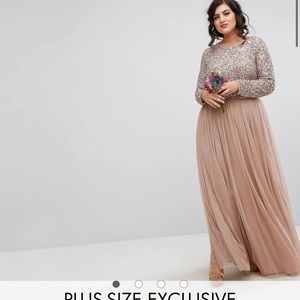 Maya Plus Bridesmaid long sleeved maxi dress with delicate sequin